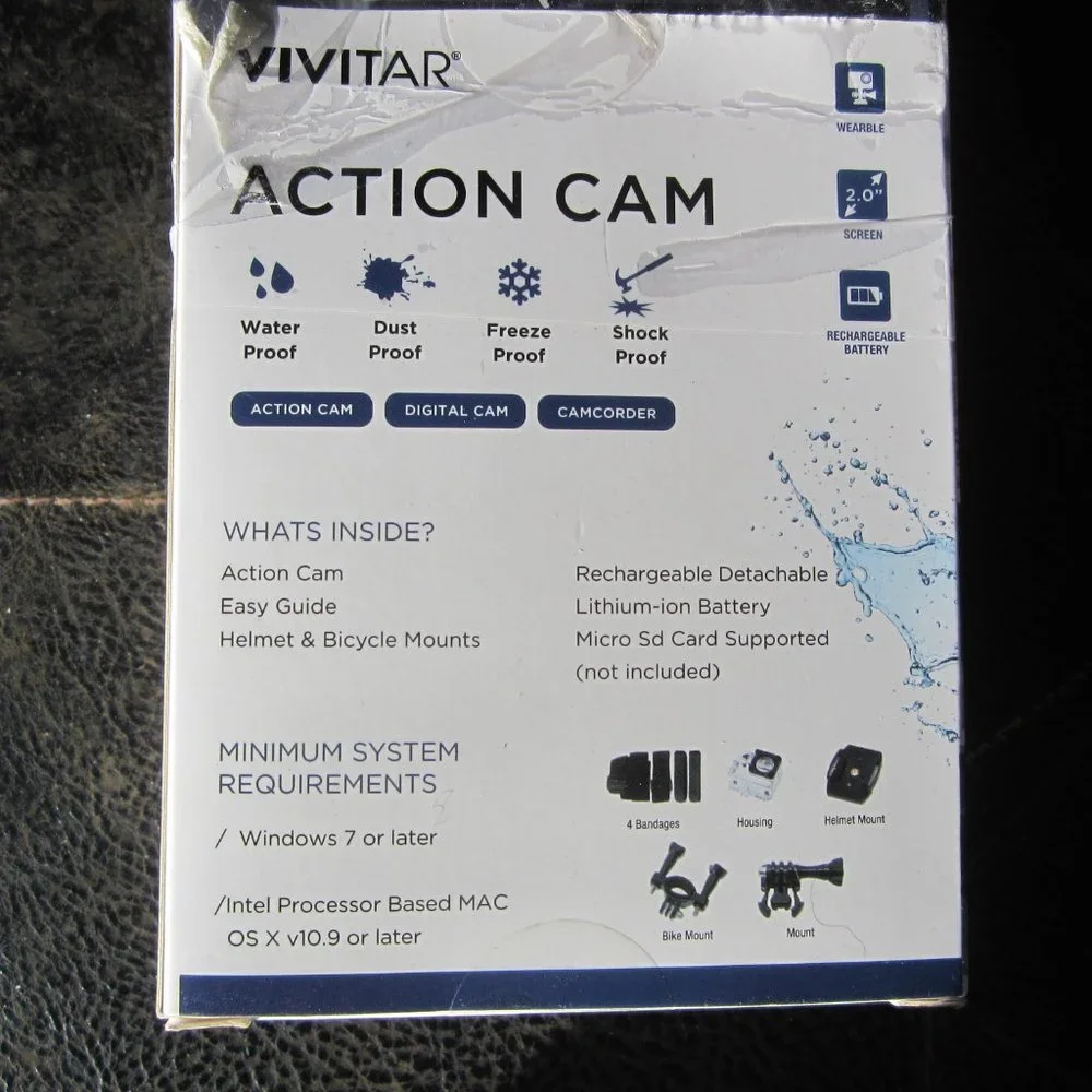 VIVITAR ACTION CAM, HIGH HD DEF, 2 INCH SCREEN, UNUSED